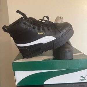 Puma Black and White High-Top Sneakers with Rugged Sole